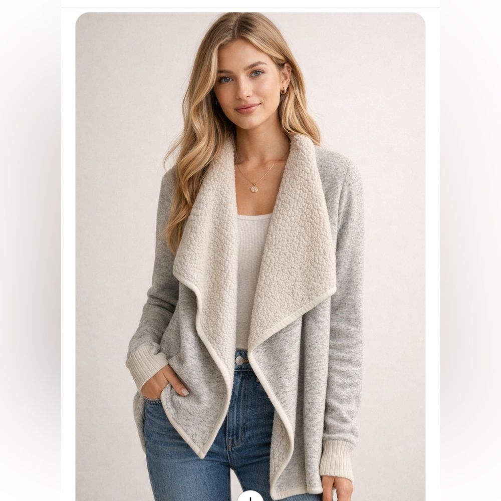 Abercrombie & Fitch Sherpa Lined Cardigan | Cozy Open Front | XS